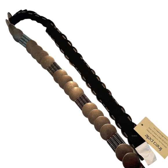 DKNY Brushed Iron Metal Disks Stretch Belt L - Picture 5 of 5